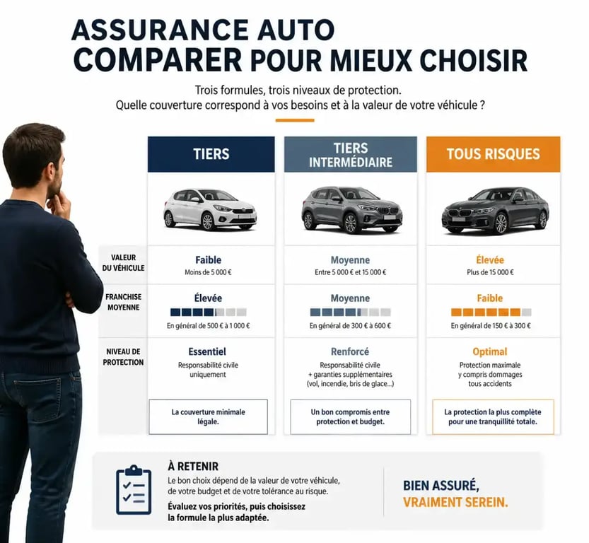 Comment bien choisir son assurance auto après un sinistre : comparatif visuel des formules tiers, intermédiaire et tous risques